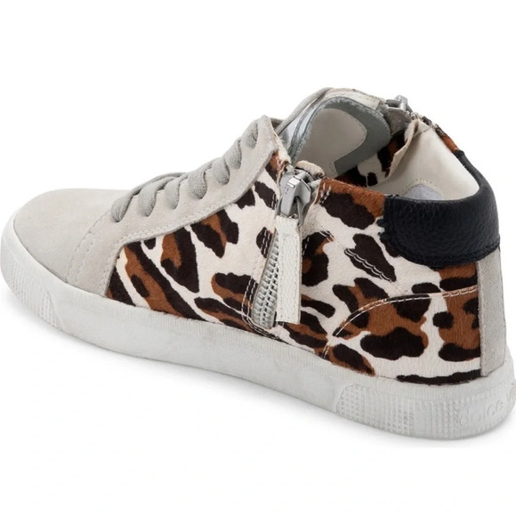 New Dolce Vita Zonya Dark Leopard Calf Hair sneakers metallic distressed zip - Picture 3 of 11